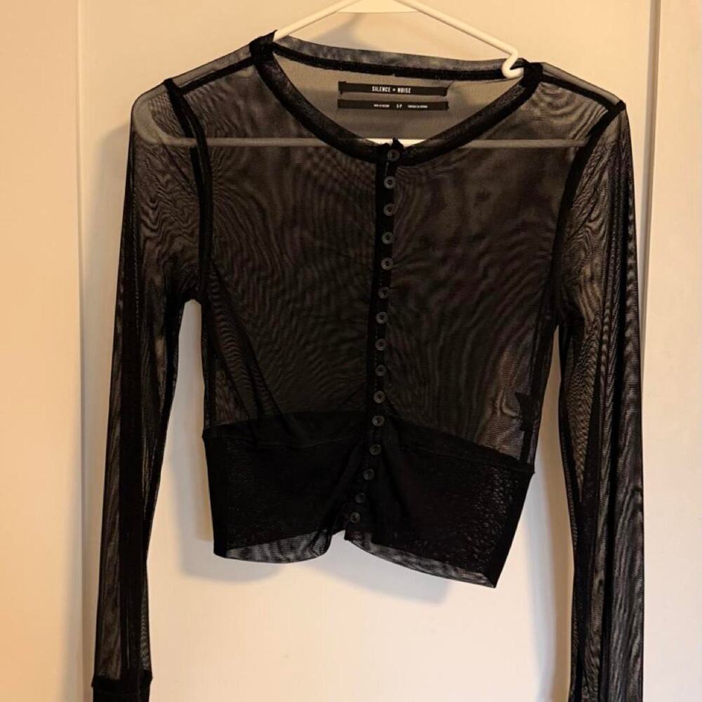 Silence + Noise Black Mesh Cardigan Top